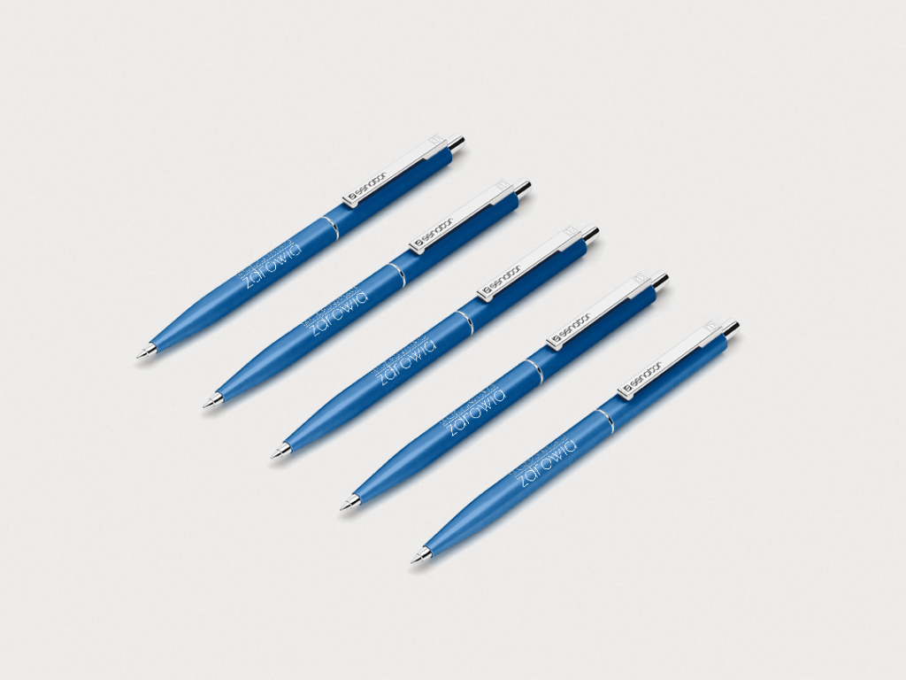 Niebieskie długopisy z logo Środowiska Zdrowia